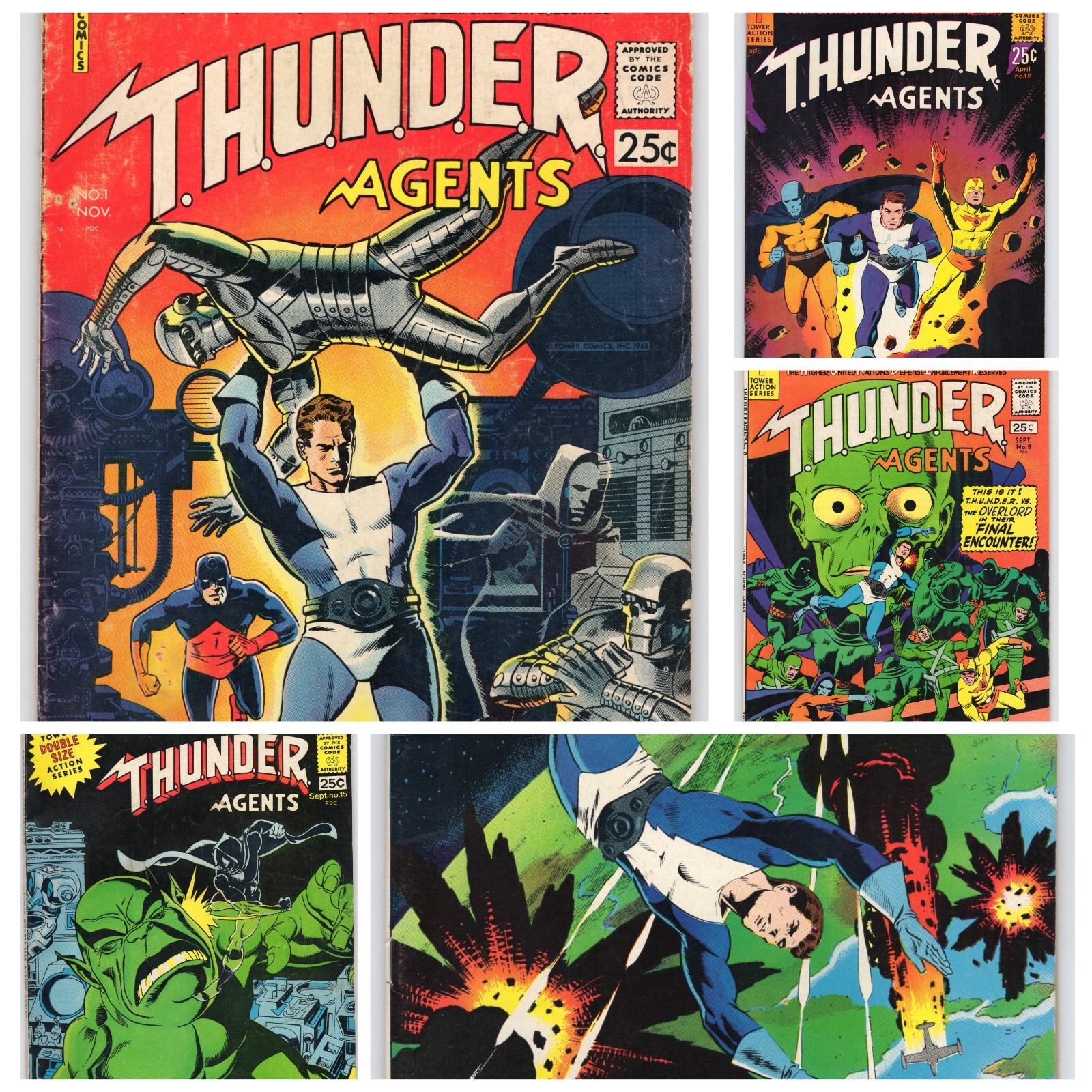 Thunder Agents Lot of 5 #1 8 12 15 (VG-) & Dynamo # 3 (VG+) Wally Wood Tower Com