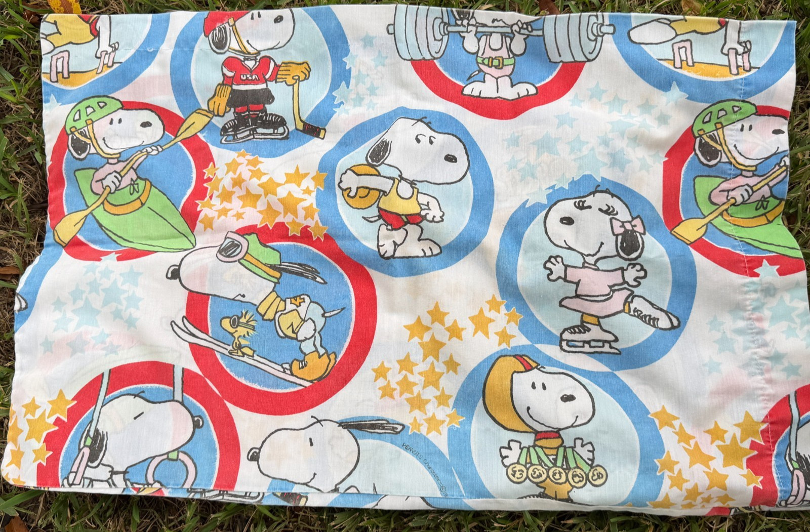 Vintage 1960s Snoopy Pillowcase Baseball Football Gymnastics Track Olympics