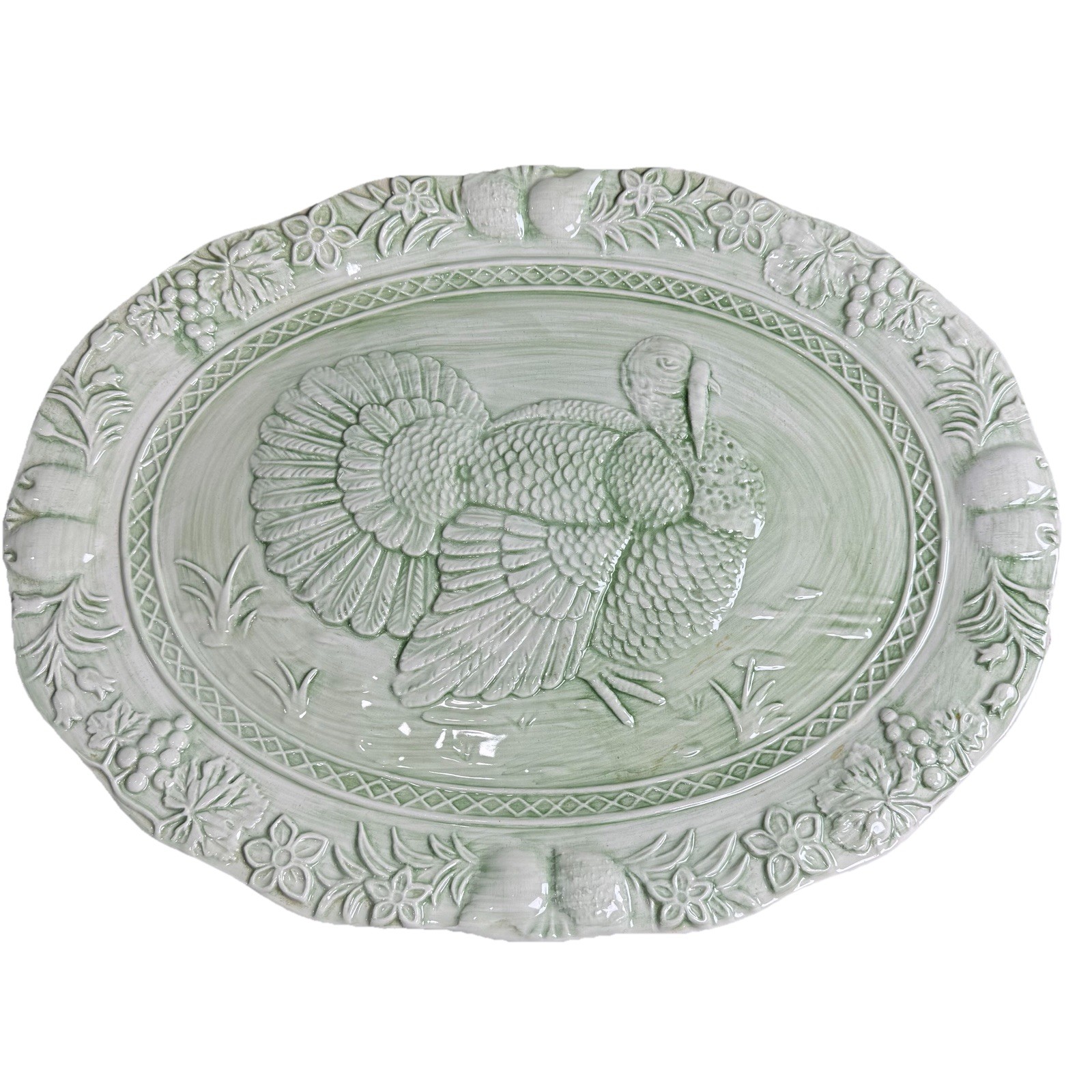 Vtg NOS Mervyn’s 80’s Green Embossed Ceramic Turkey Platter 18.5”x14.5” Portugal Vtg NOS Mervyn’s 80’s Green Embossed Ceramic Turkey Platter 18.5”x14.5” Portugal