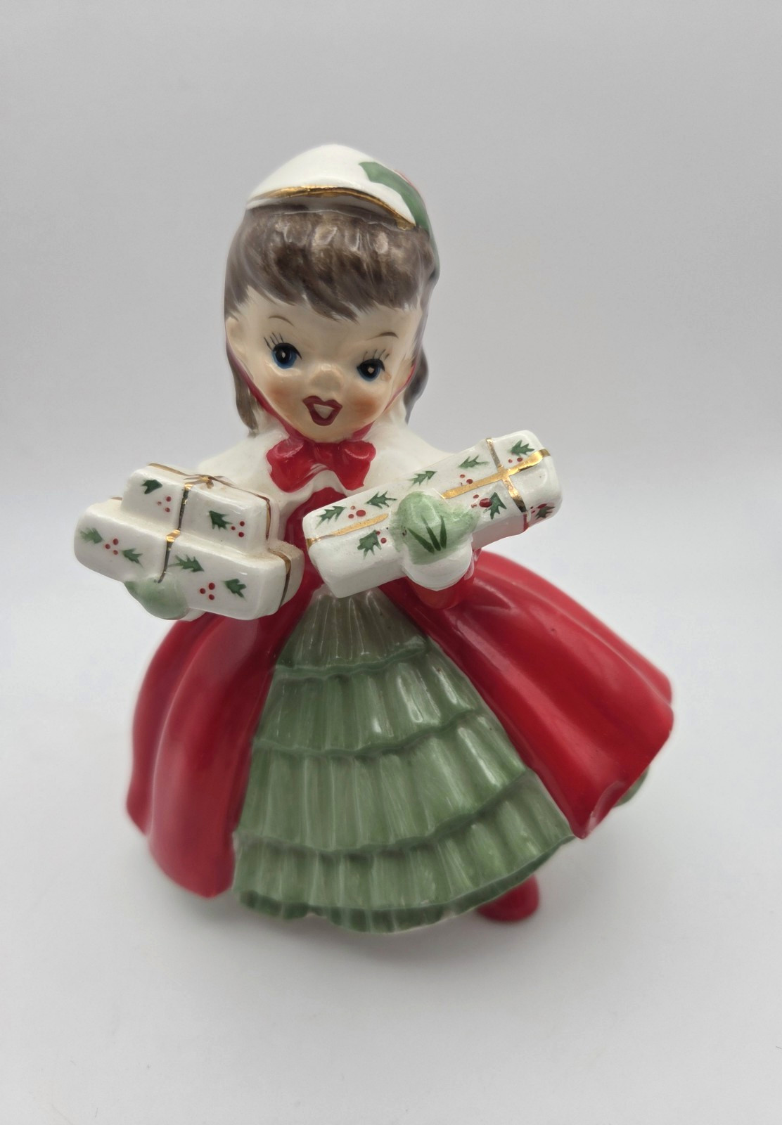 Vintage Napco 1956 Christmas Shopper Girl Gifts 5 1/2” Planter Ceramic Figurine