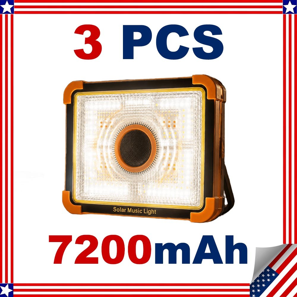 3Pc 7200mAhSolarLED Work Light withSpeaker,FloodLight for Camping Emergency Yard