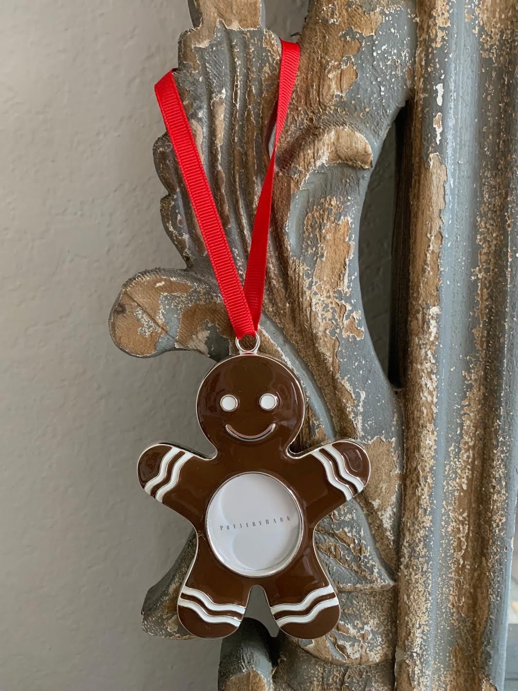 Pottery Barn Gingerbread Man Enamel Frame Christmas Ornament