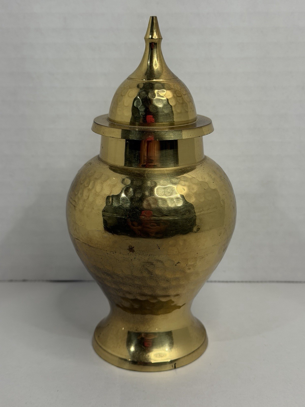 Vintage Hammered Solid Brass Metal Ginger Spice Tea Jar Urn 6.75” India With Lid