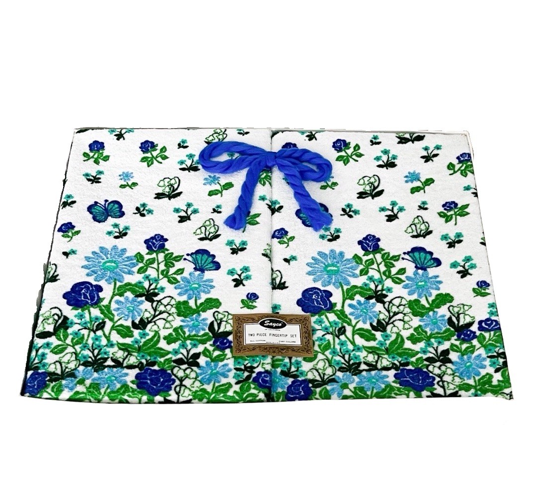 Vintage Sayco Fingertip Guest Towels Blue & Green New In Packaging Set Of 2 Vintage Sayco Fingertip Guest Towels Blue & Green New In Packaging Set Of 2