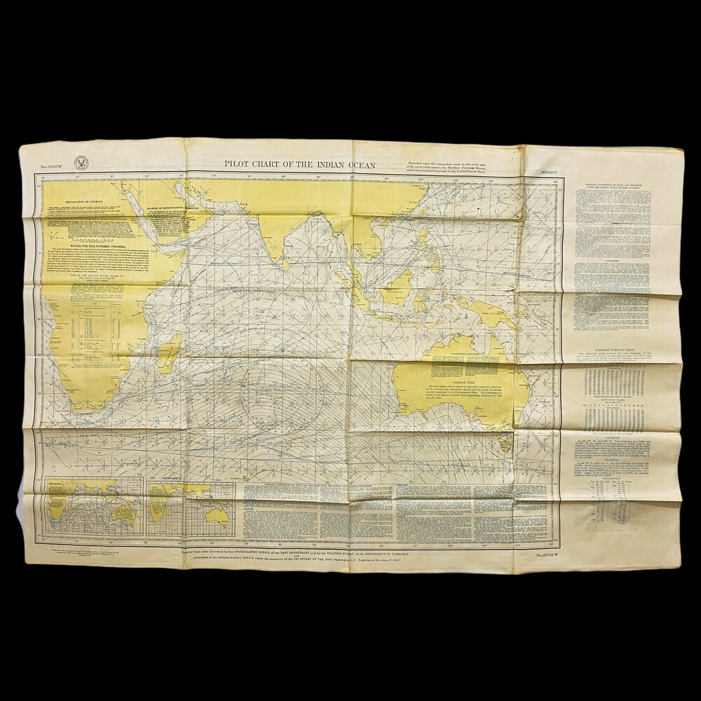 WWII VERY RARE 1944 Indian Ocean Pacific Army Air Force Waterproof Raft Map 