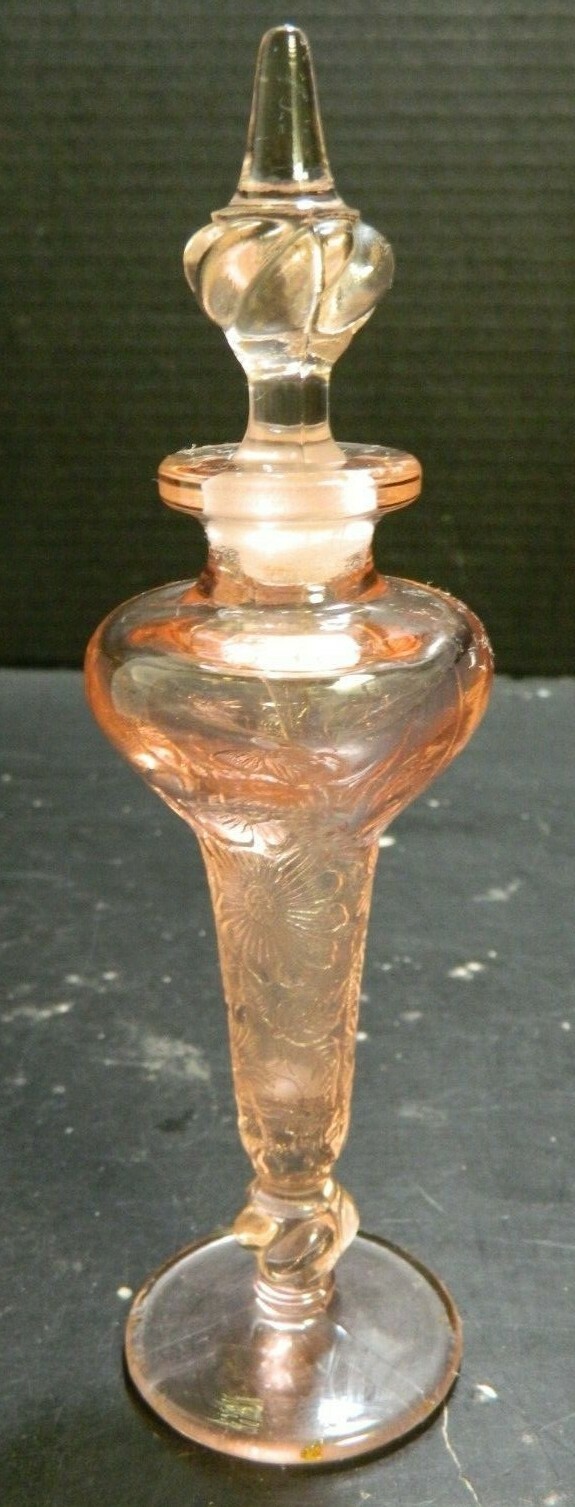 Vintage Tiffin Flower Garden w/ Butterflies Pink Glass Perfume Bottle Excellent