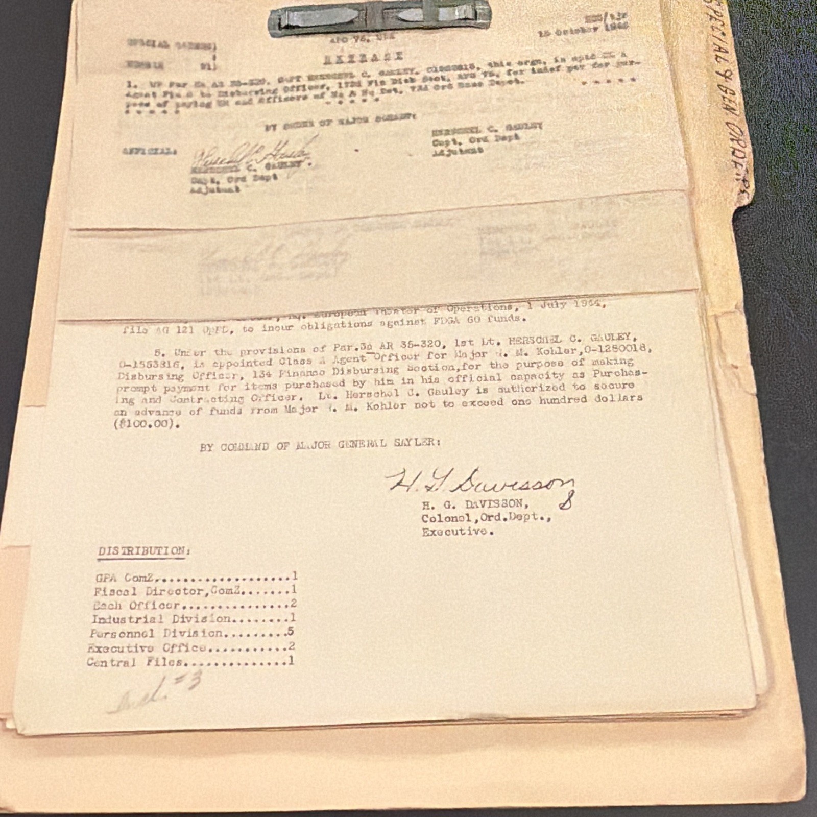 WWII US Army Document Group 1943-1945 611th Ordnance BAM Bn ETO Special Orders 