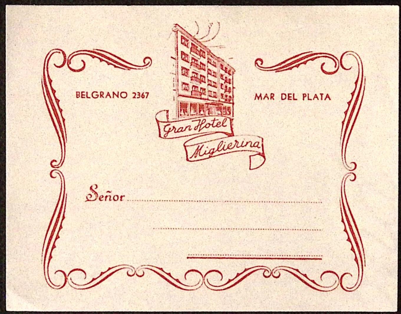 c1940s Gran Hotel Miglierina ITALY Mar del Plata Luggage Label 3. x 4\ c1940s Gran Hotel Miglierina ITALY Mar del Plata Luggage Label 3. x 4\