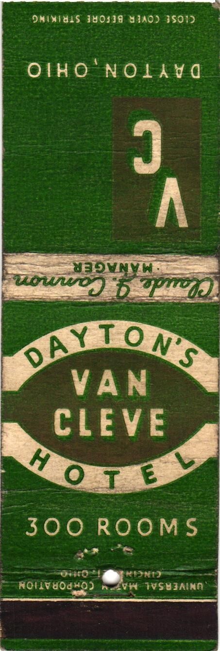 Dayton\'s Van Cleve Hotel Dayton OH Vintage Matchbook Cover 1950s Dayton\'s Van Cleve Hotel Dayton OH Vintage Matchbook Cover 1950s
