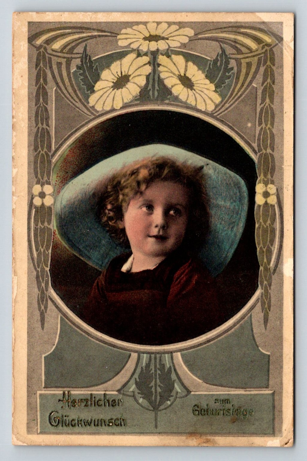Art Nouveau German Birthday Postcard Child Portrait Deutsches Reich Stamp 1900s Art Nouveau German Birthday Postcard Child Portrait Deutsches Reich Stamp 1900s