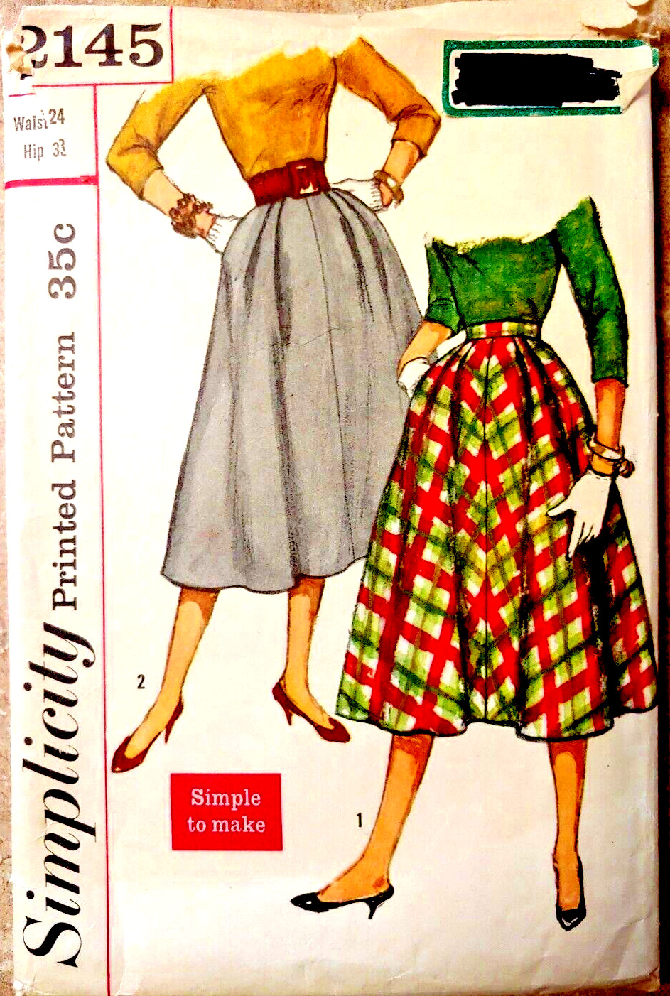 Vtg. Year 1957 Simplicity #2145 Jr. Misses & Misses Skirts Waist 24 Hip 33