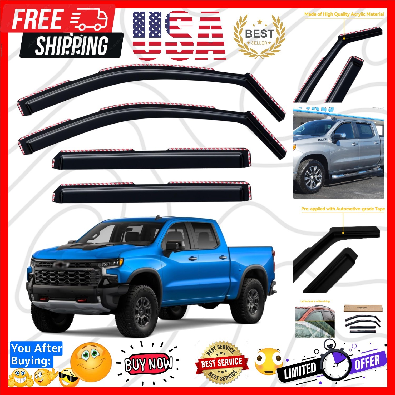 in-Channel Window Visors Rain Guards for 2019-2026 Chevy Silverado/GMC Sierra... in-Channel Window Visors Rain Guards for 2019-2026 Chevy Silverado/GMC Sierra...