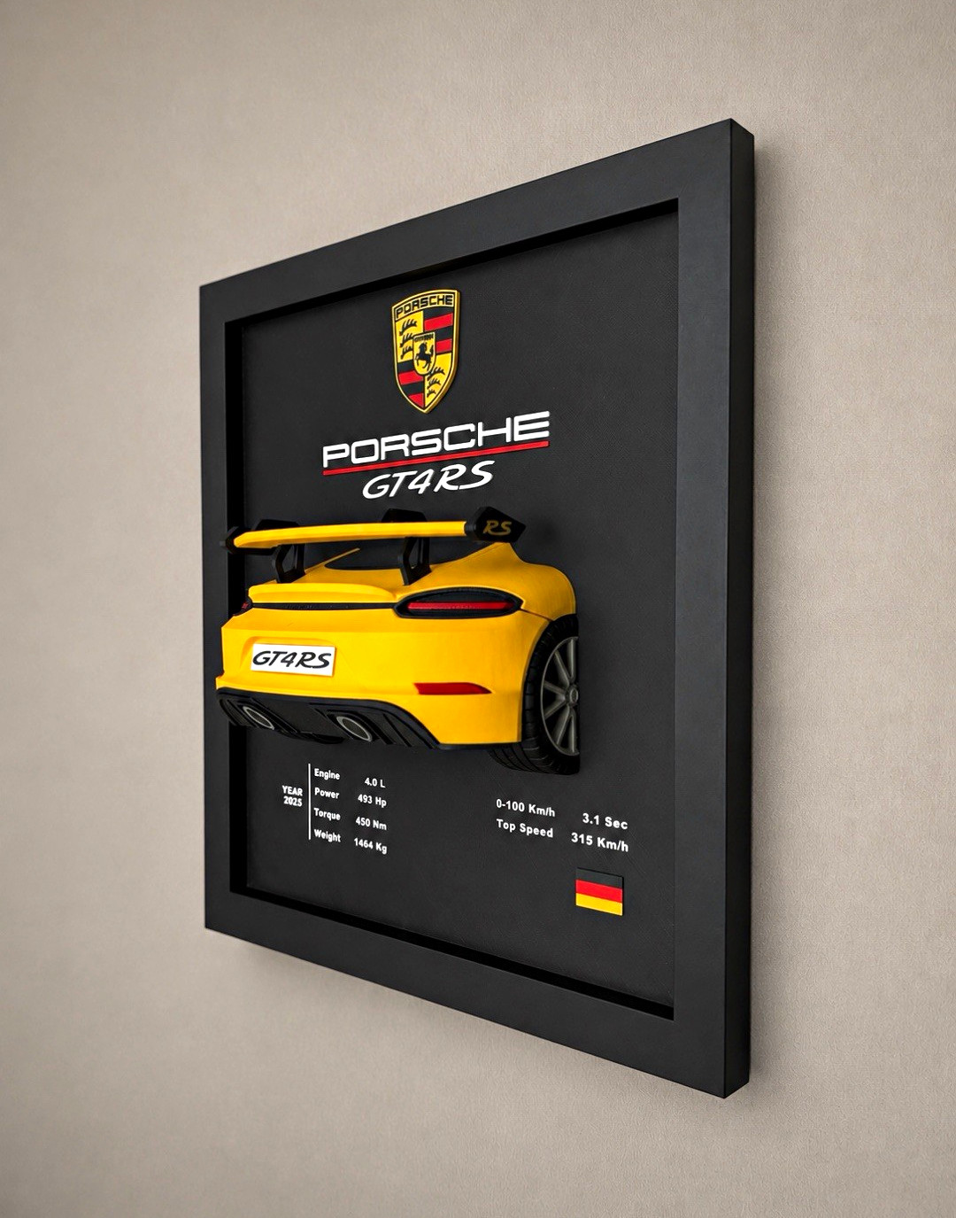 Porsche 718 Cayman GT4 RS 3D Framed Wall Art Display Spec Board Car Decor Porsche 718 Cayman GT4 RS 3D Framed Wall Art Display Spec Board Car Decor