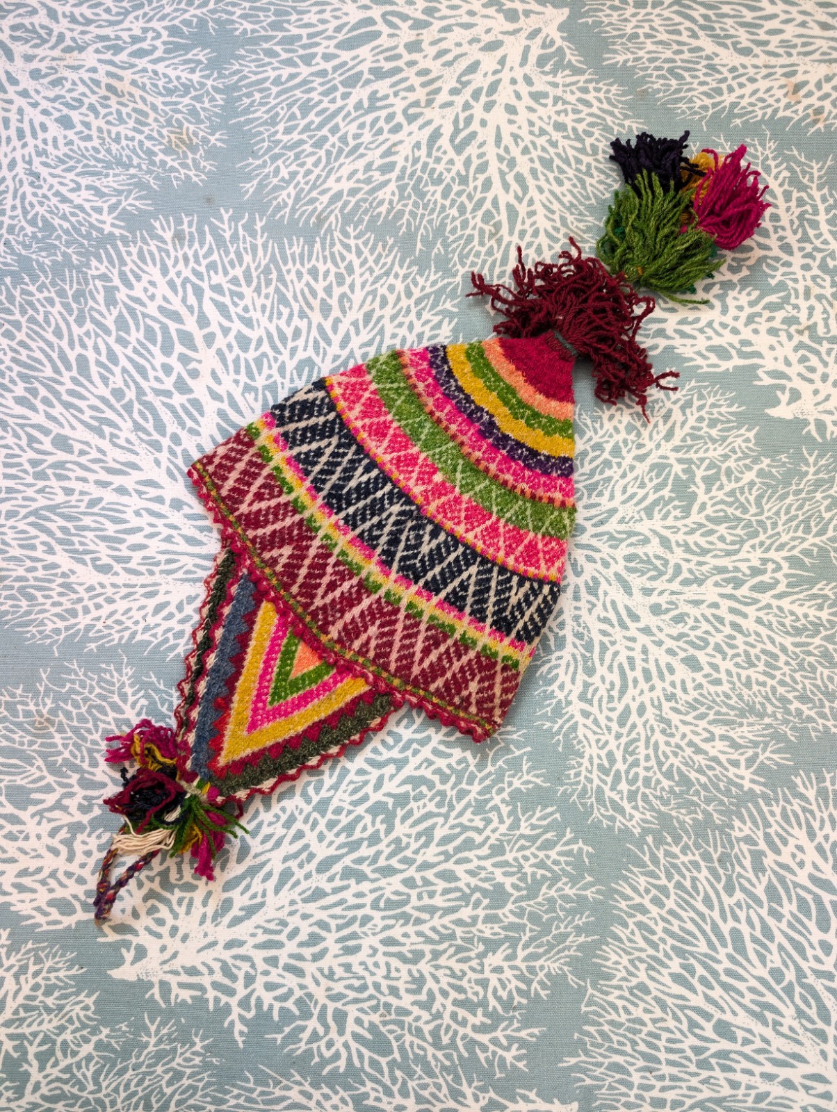 LIKELY ANTIQUE Peruvian CHULLO Hat Q'ero People RAINBOW Wool Cap
