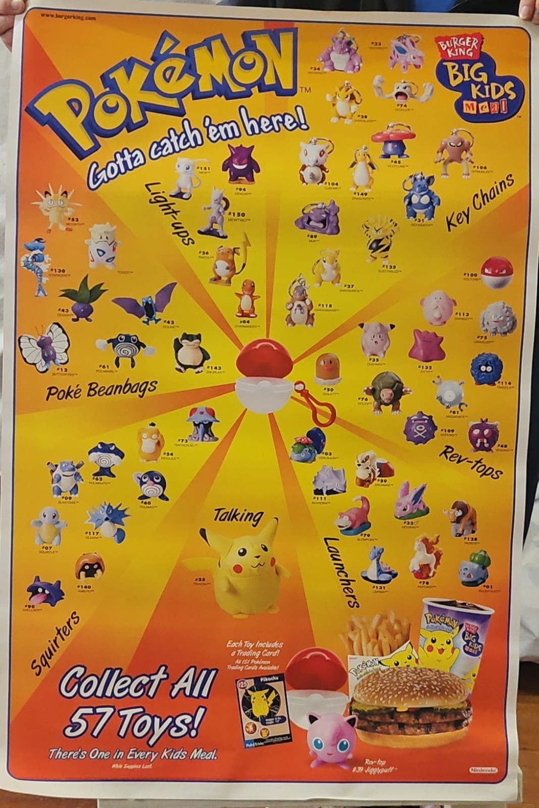 ORIGINAL 1999 Burger King POKEMON toy POSTER