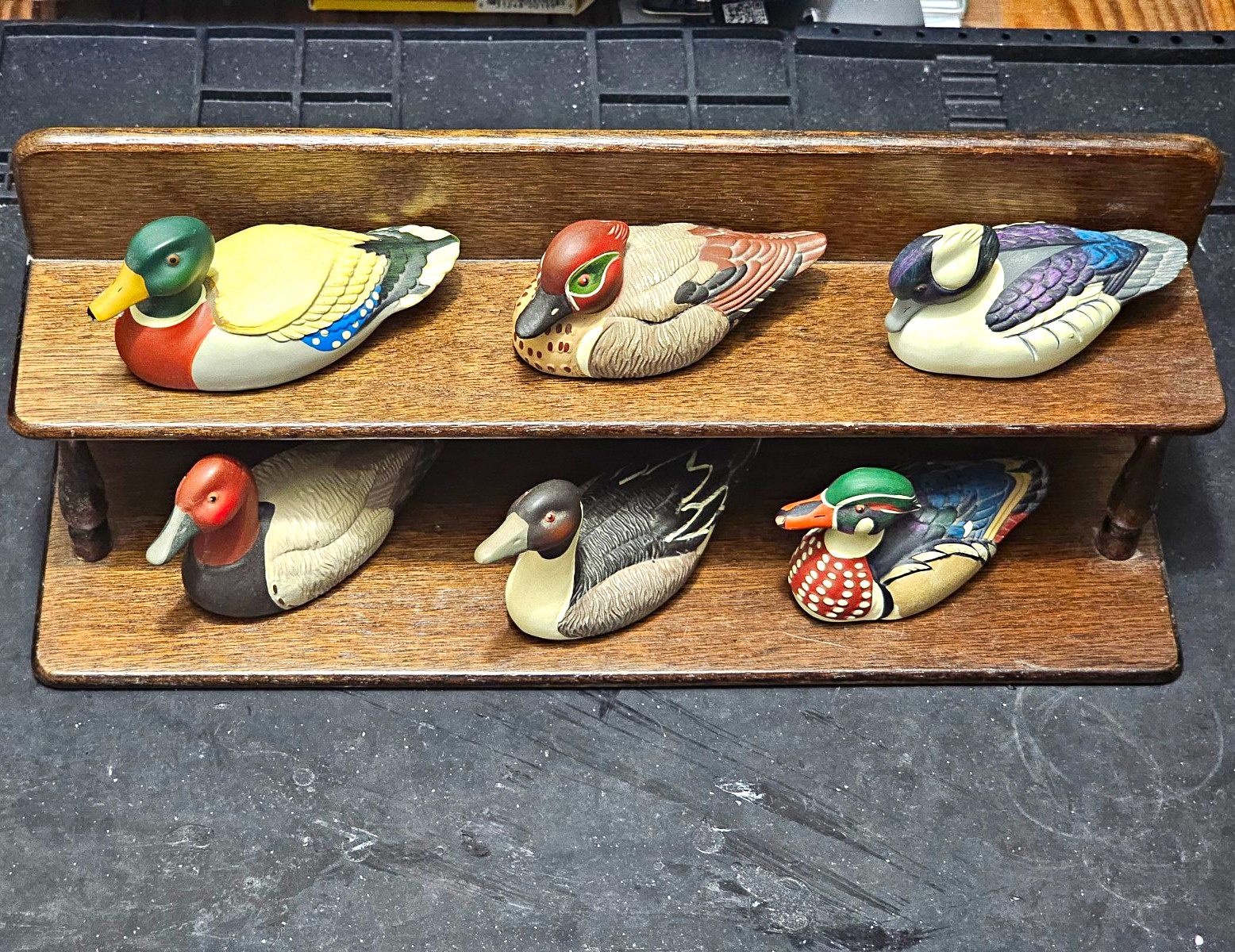 Avon Collector Duck Series Set of 6 Hand Painted Wood Figurines w/ Rack Boxes