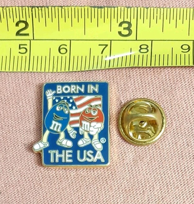 Vtg M&M\'s Candy Born In The USA Red White & Blue Flag MM\'s Mars Lapel Pin M&Ms