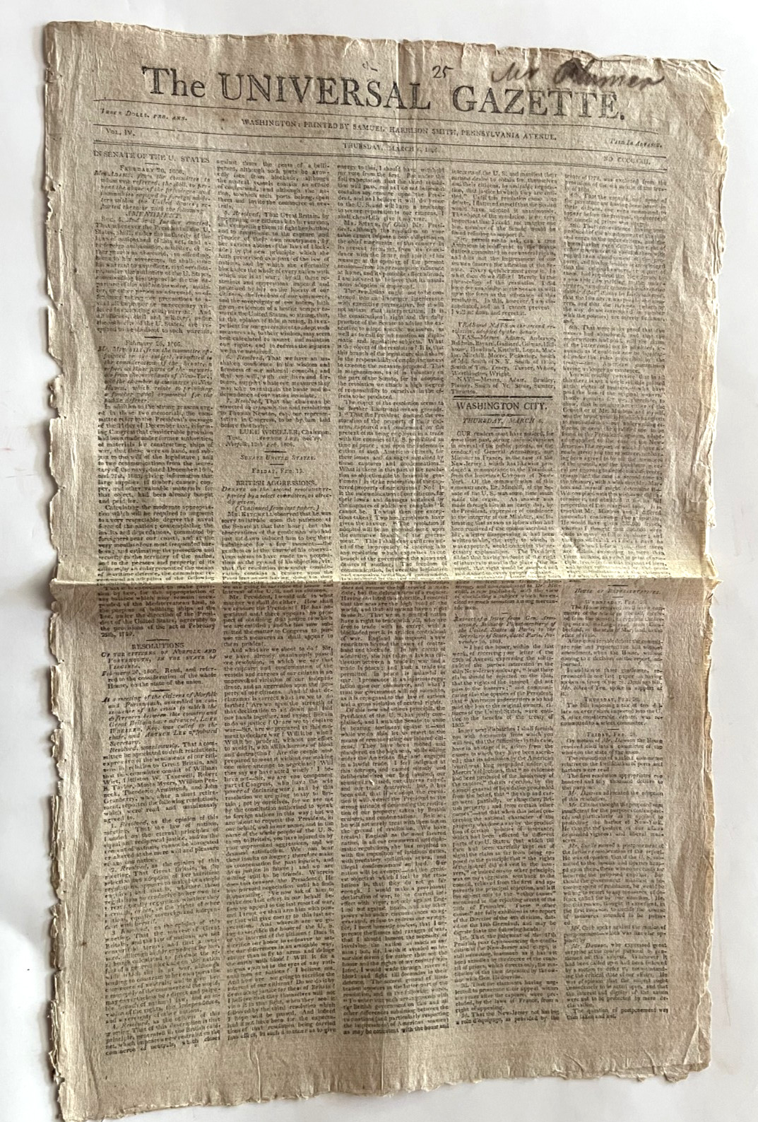COLONIAL THE UNIVERSAL GAZETTE THOMAS JEFFERSON GEORGE WASHINGTON JOHN ADAMS
