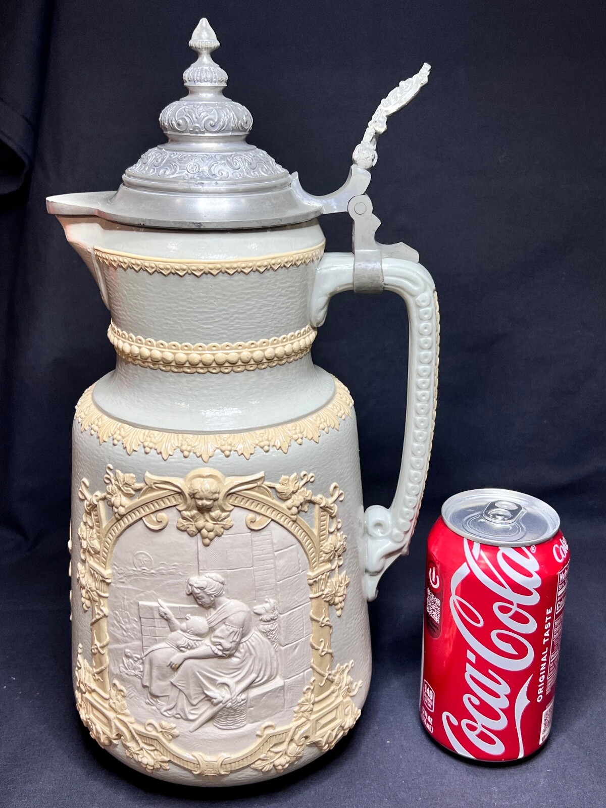 Antique 1891 Mettlach Villeroy & Boch Cameo Beer Stein Flagon \