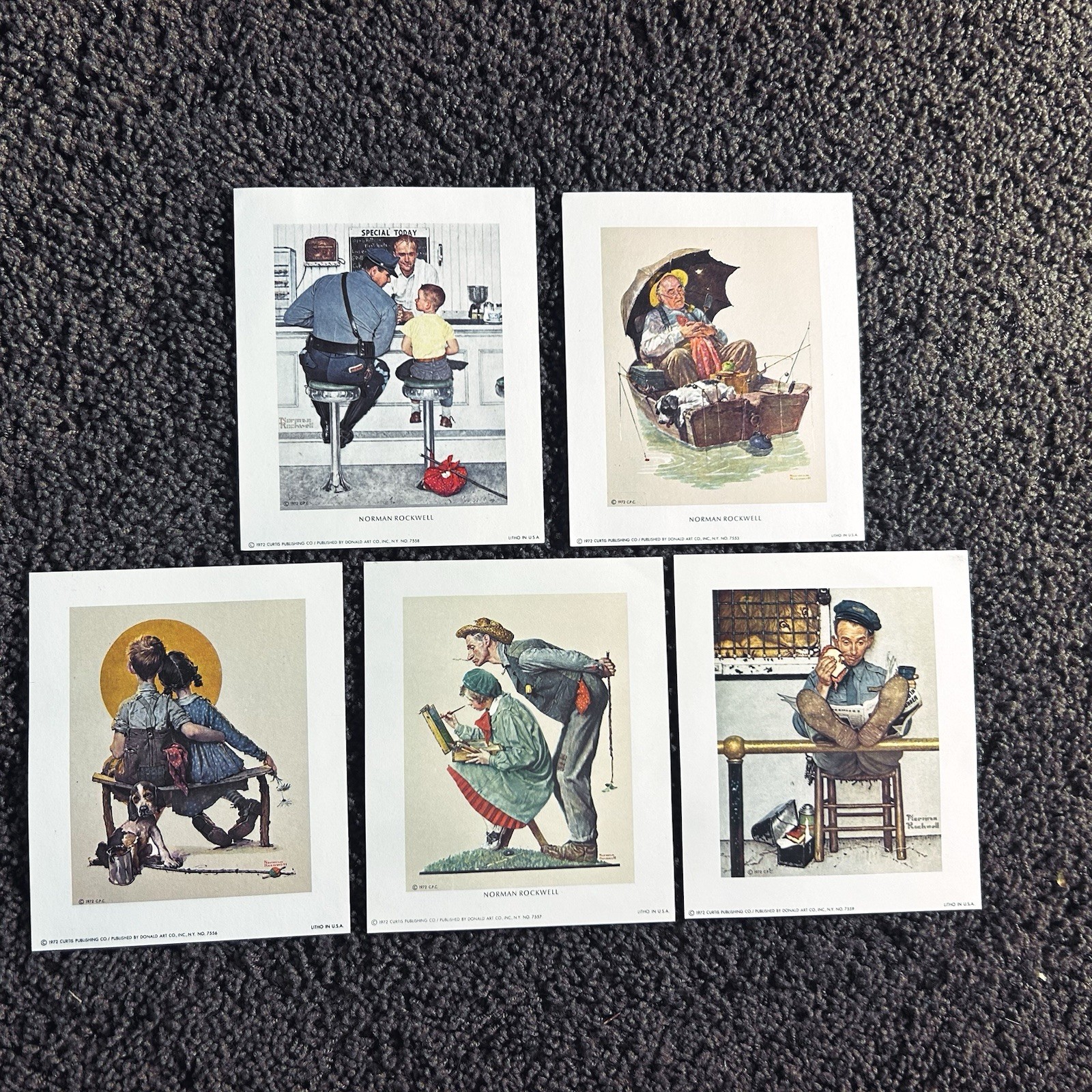 Vintage 1972 Norman Rockwell Set Of 5 Litho Prints Curtis Publishing 5x6 Lot