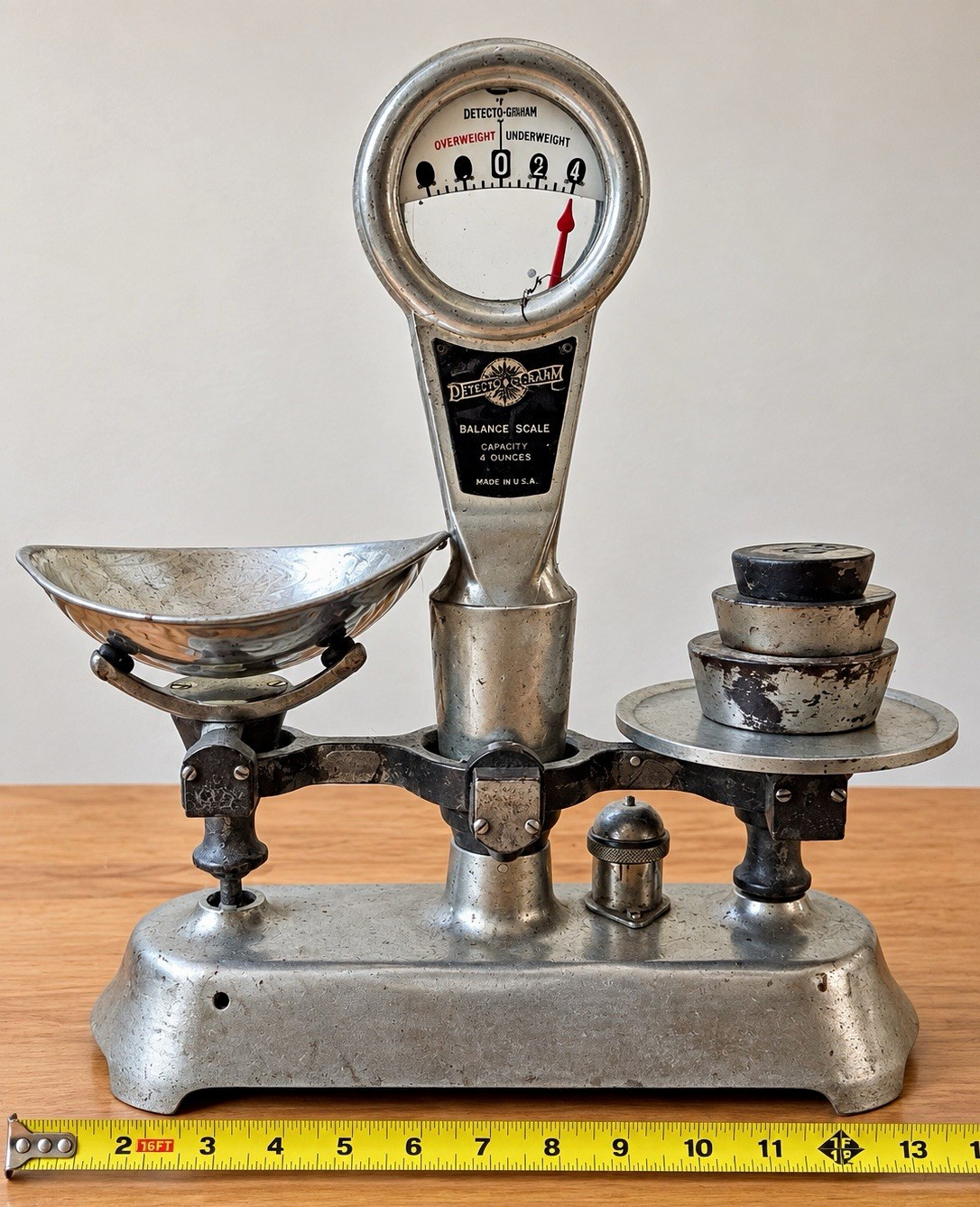Vintage Detecto-Graham Balance Scale w/ 3 Weights & Metal Scoop Antique