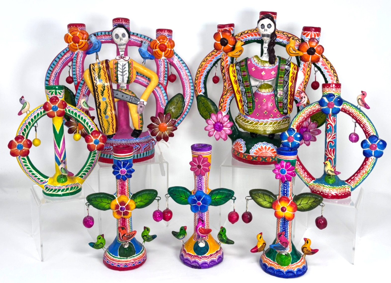 VTG Fernando Castillo Mexican Pottery Tree of Life Day of Dead Candelabra Set 7 VTG Fernando Castillo Mexican Pottery Tree of Life Day of Dead Candelabra Set 7
