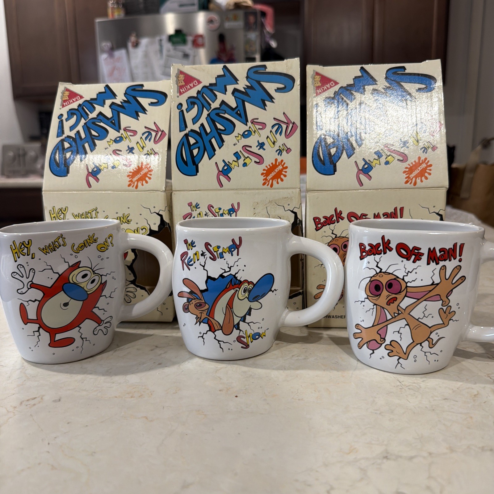 REN AND STIMPY SMASHED MUGS 1992 SET OF 3 VINTAGE BOXED COLLECTIBLE NickToons REN AND STIMPY SMASHED MUGS 1992 SET OF 3 VINTAGE BOXED COLLECTIBLE NickToons