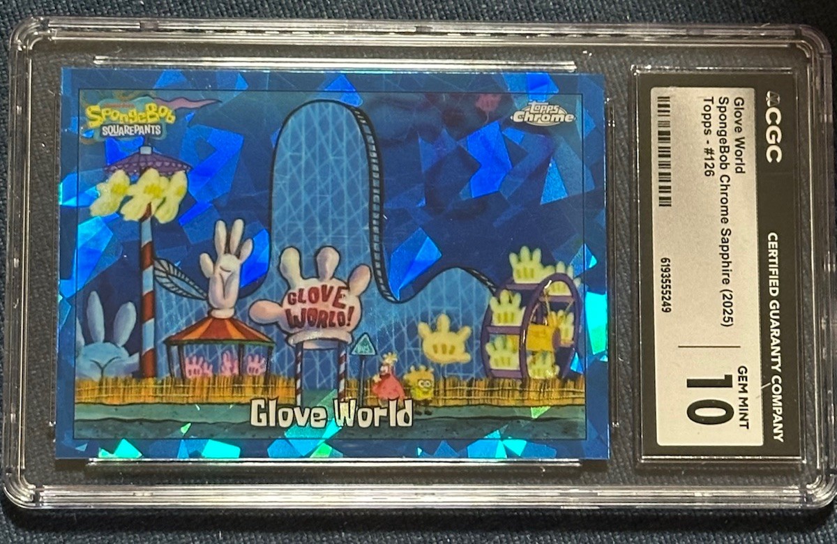 Topps 2025 SpongeBob Glove World Chrome Sapphire #126 CGC 10