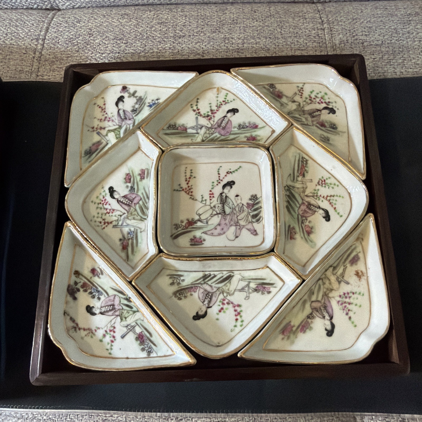 Antique CHINESE FAMILLE ROSE 9 PIECE SWEETMEAT SUPPER SET  