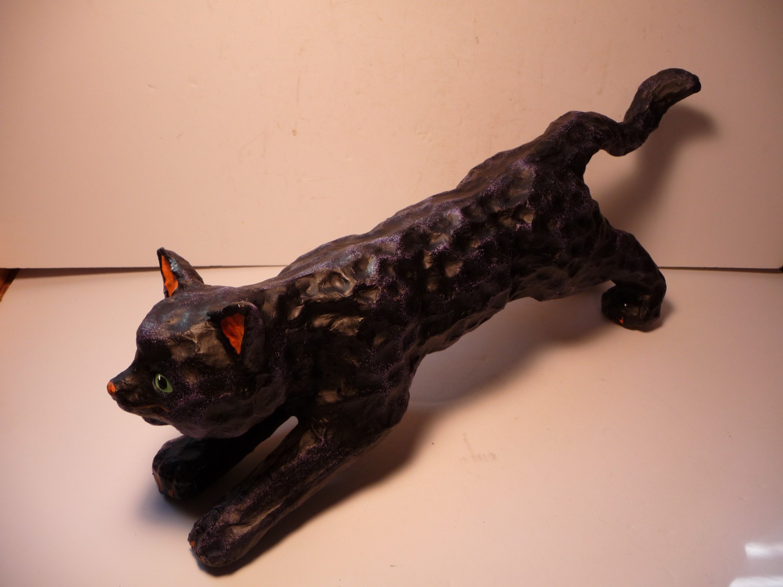 Vintage Paper Mache Halloween Black & Purple Cat 21 inches Long - Super Cool Vintage Paper Mache Halloween Black & Purple Cat 21 inches Long - Super Cool