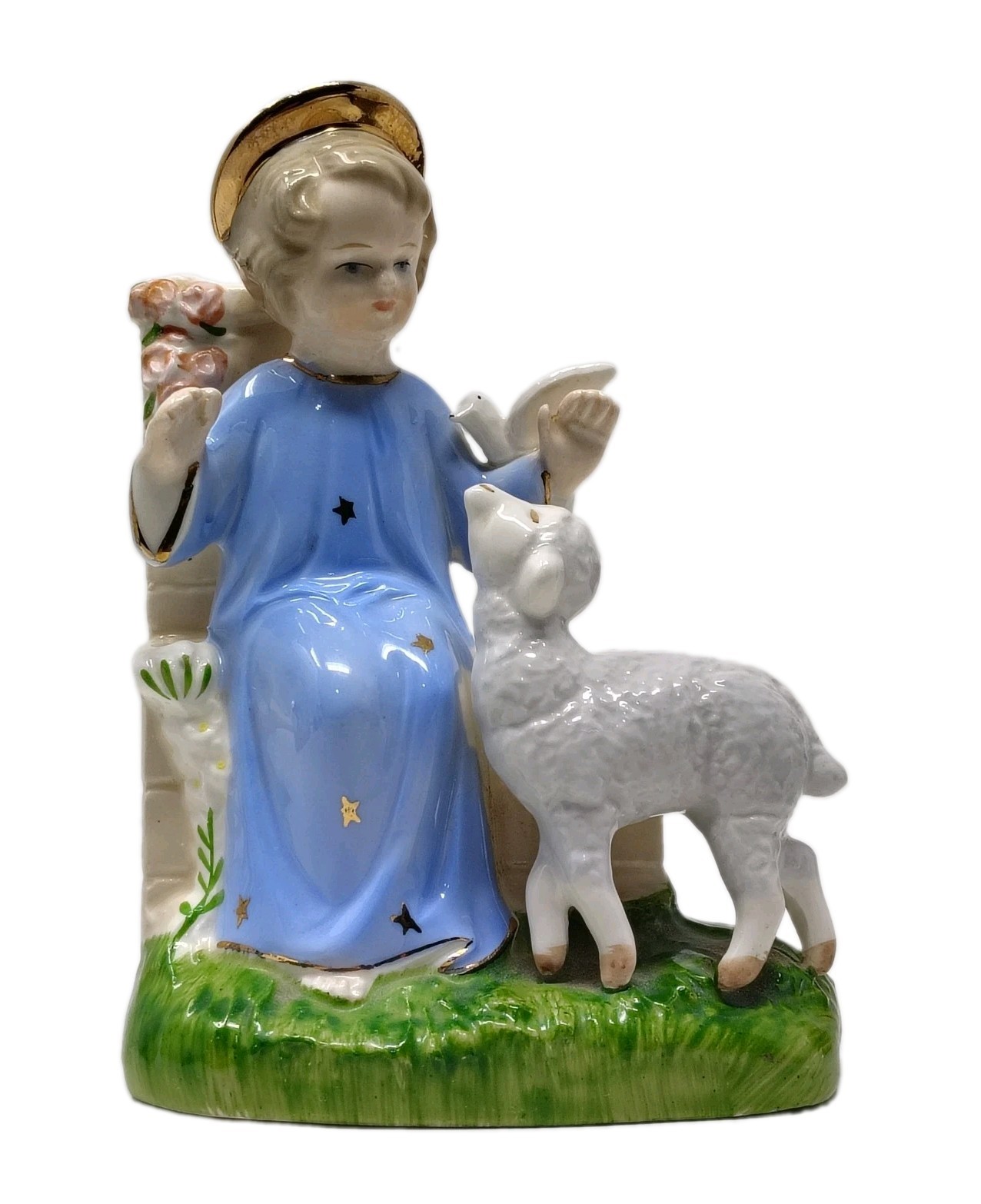 VTG Angel Child With Lamb & Dove Bird Porcelain Figurine Religious Decor Japan