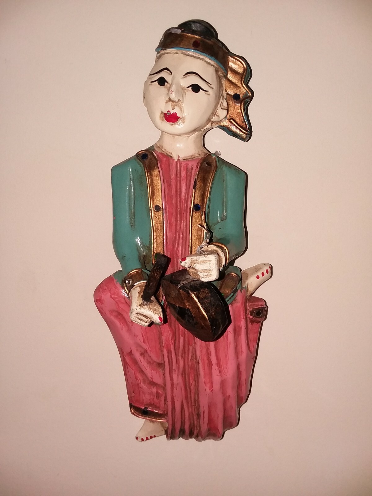 Vintage Thailand Musician Figurine Wall Hanging - 11\ Vintage Thailand Musician Figurine Wall Hanging - 11\
