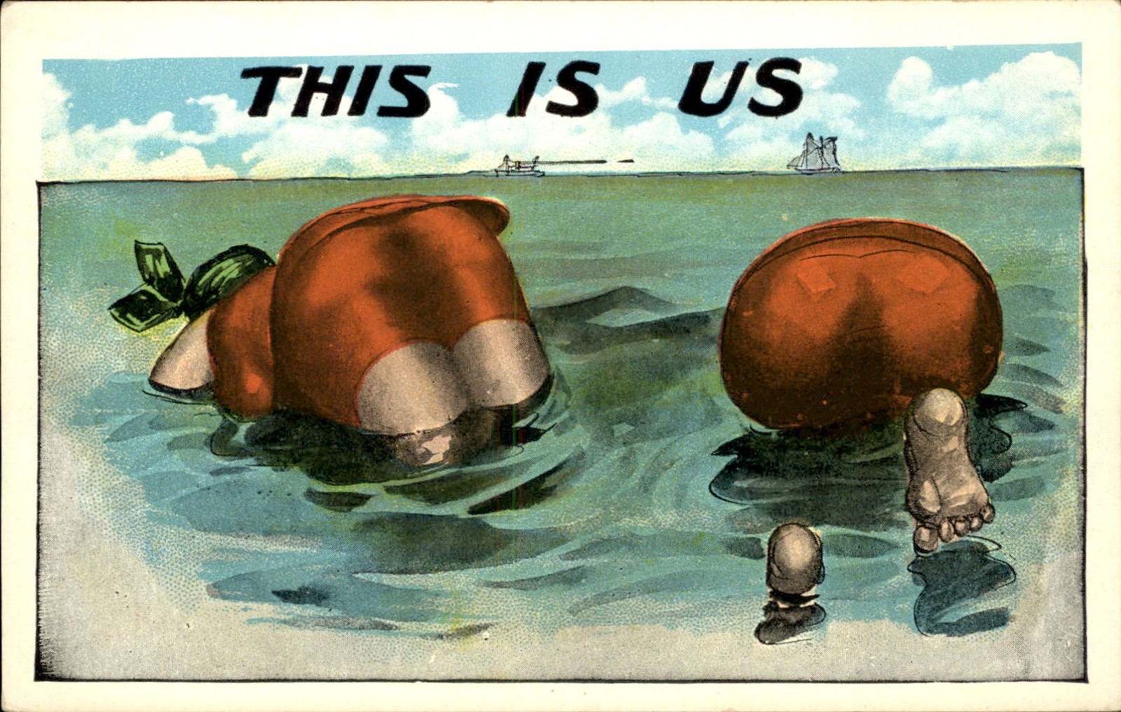 Bathing beauties in the sea Humor P. Sanders c1910s Vintage Postcard