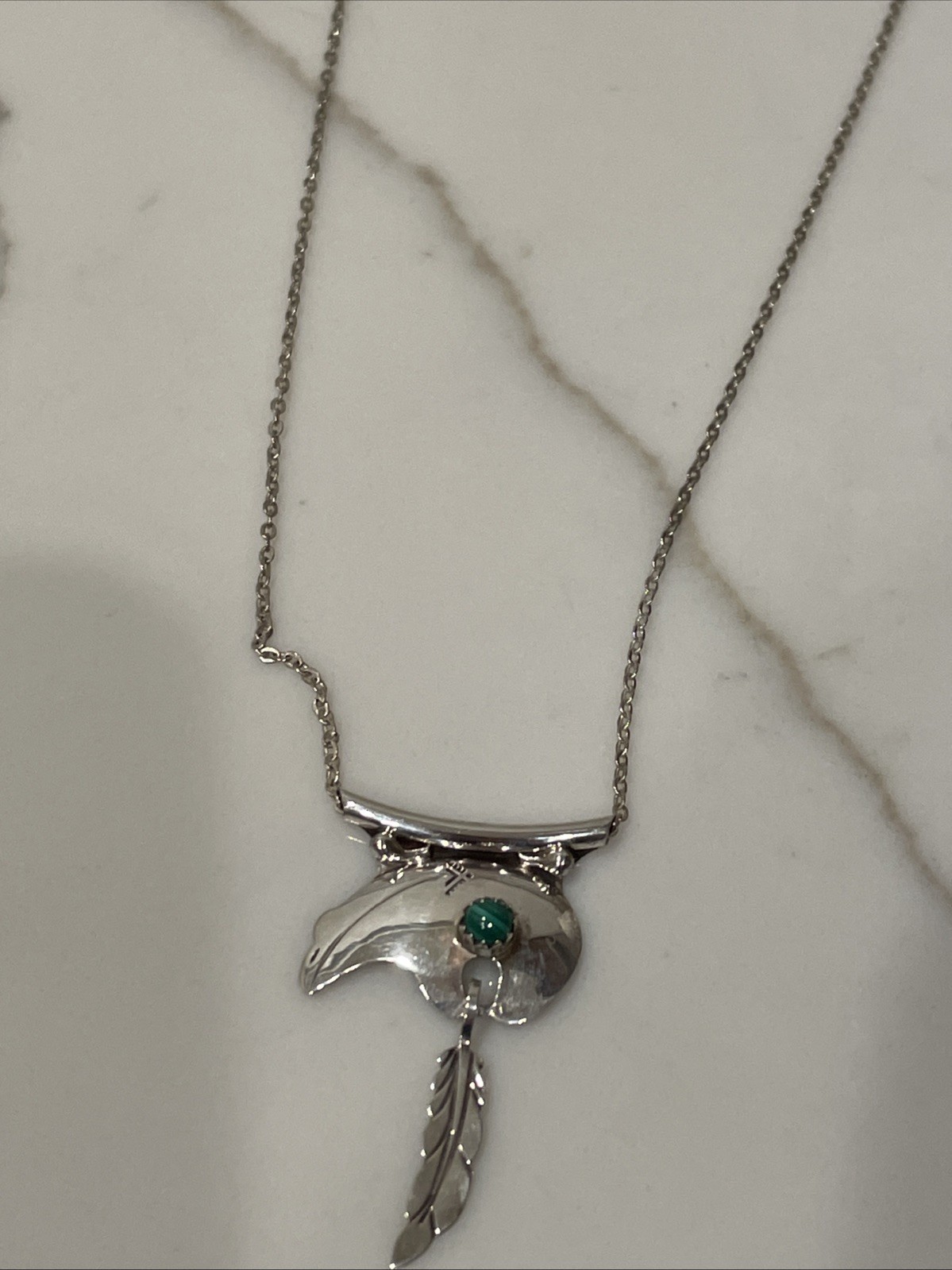Vintage Navajo Bear Green Stone Sterling Pendant Only Necklace 16” Rest Is Metal Vintage Navajo Bear Green Stone Sterling Pendant Only Necklace 16” Rest Is Metal