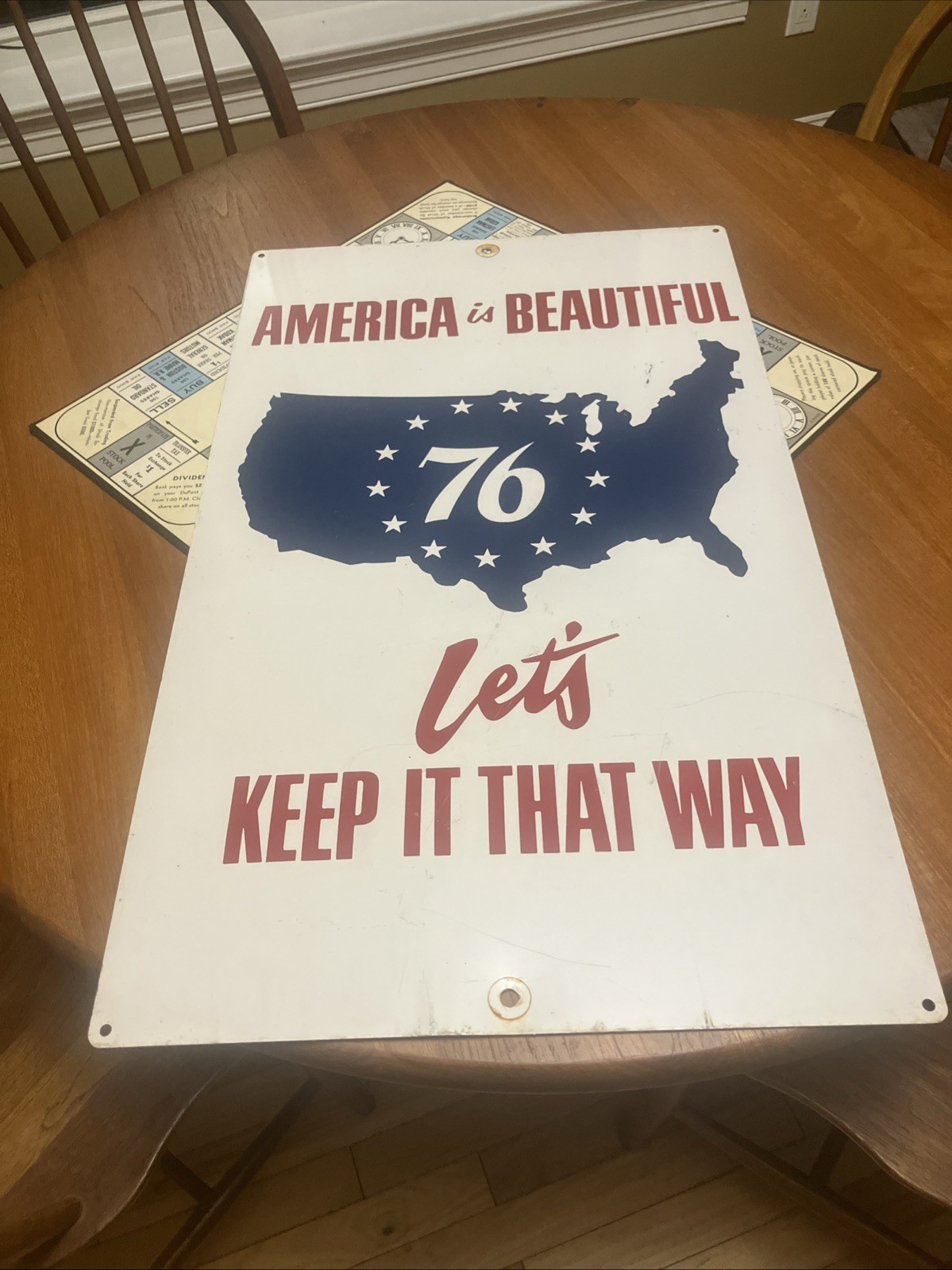 Enamel Metal 1976 Bicentennial “America Is Beautiful “ Sign