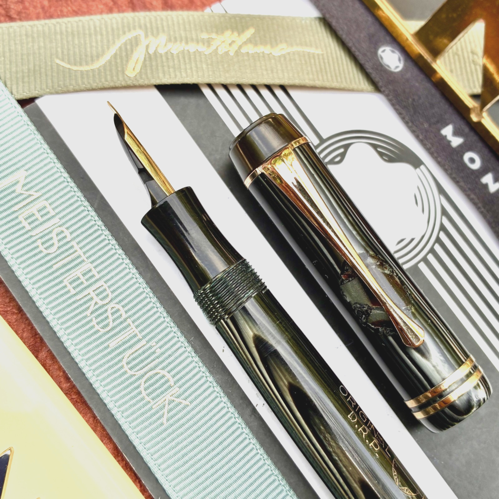 1936 SIMPLO MONTBLANC 224PL PBF PUSH BUTTON PLATINUM CELLULOID 14K VINTAGE PEN