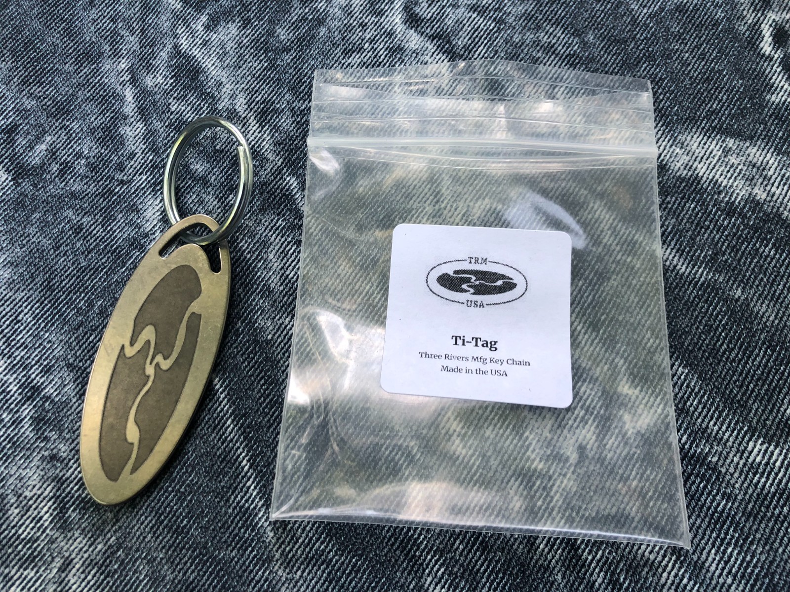 TRM Three Rivers Manufacturing TI-TAG Titanium Tag Keychain Accessory USA Made TRM Three Rivers Manufacturing TI-TAG Titanium Tag Keychain Accessory USA Made