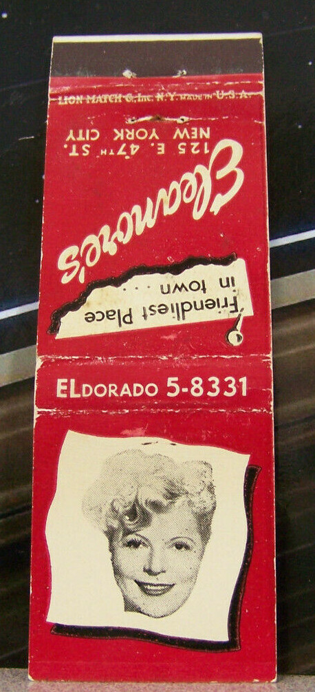 Vintage Matchbook K4 New York City Eleanor\'s Friendliest Place In Town Pretty