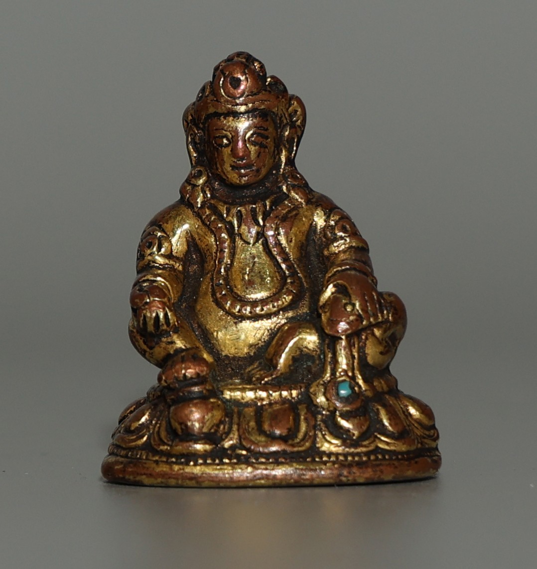 Real Tibet Vintage Old Buddhist Gilted Copper Mammon Buddha Statue Yellow Kubera