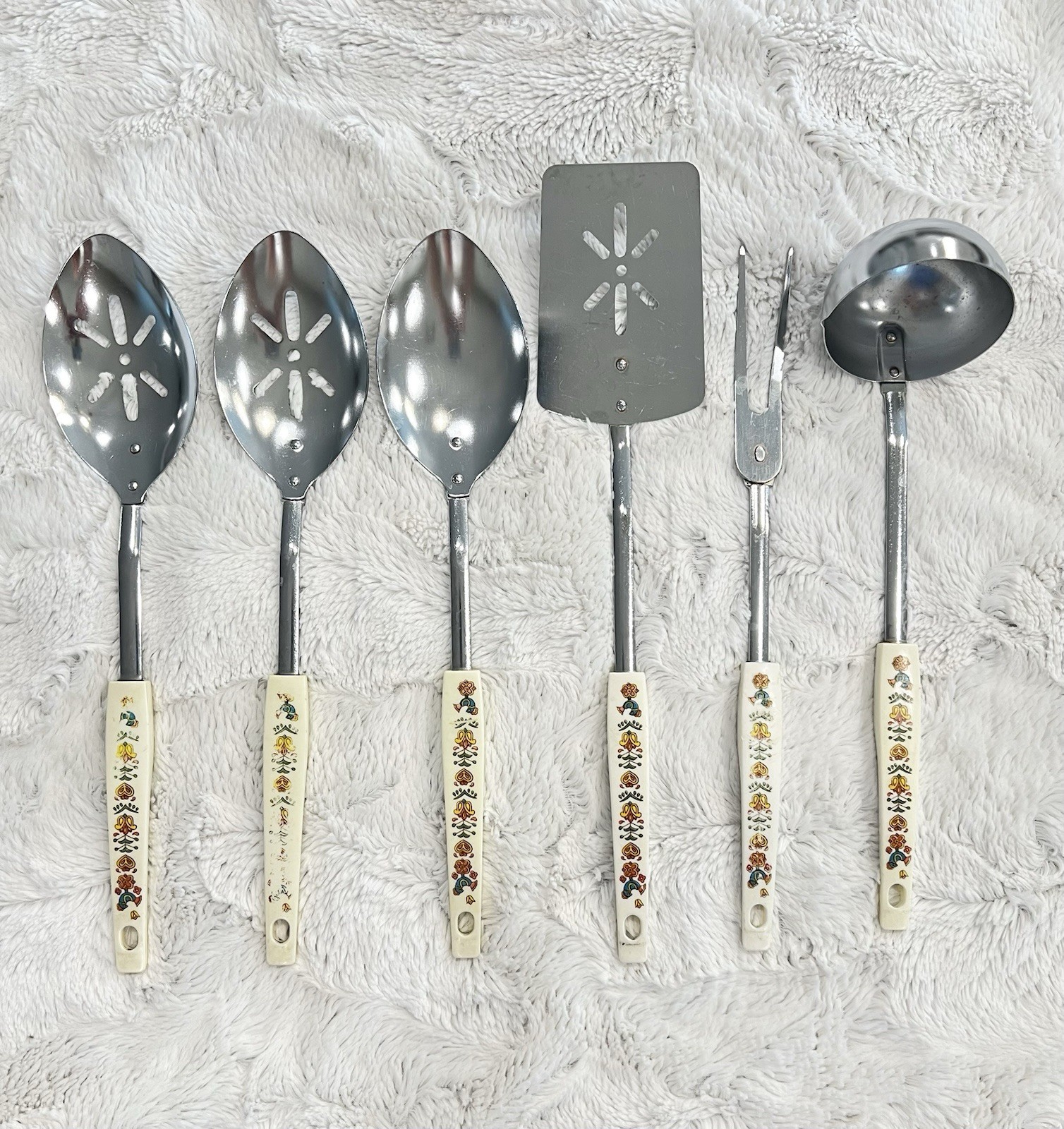 Vtg 6 Set COUNTRY FESTIVAL ECKO Utensil Spoon Spatula Blue Rooster Corning Ware Vtg 6 Set COUNTRY FESTIVAL ECKO Utensil Spoon Spatula Blue Rooster Corning Ware