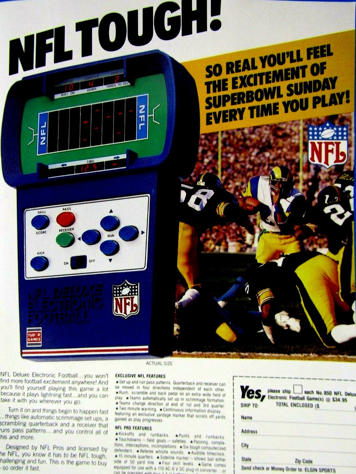 NFL Deluxe Electronic Football Vintage 1980 Rams Vs Steelers Original Print Ad NFL Deluxe Electronic Football Vintage 1980 Rams Vs Steelers Original Print Ad
