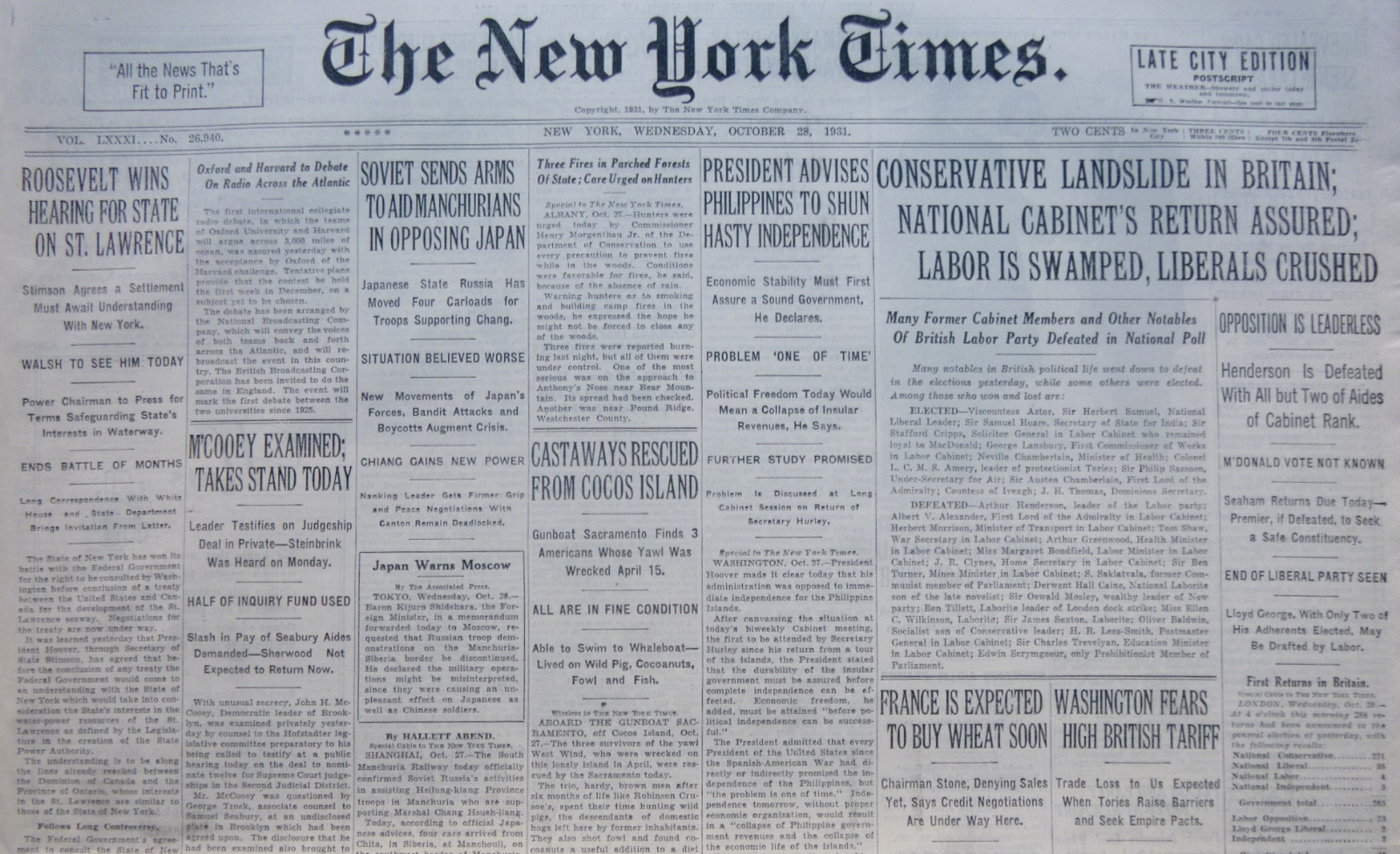 10-1931 October 28 SOVIET SENDS ARMS TO AID MANCHURIANS IN OPPOSING JAPAN