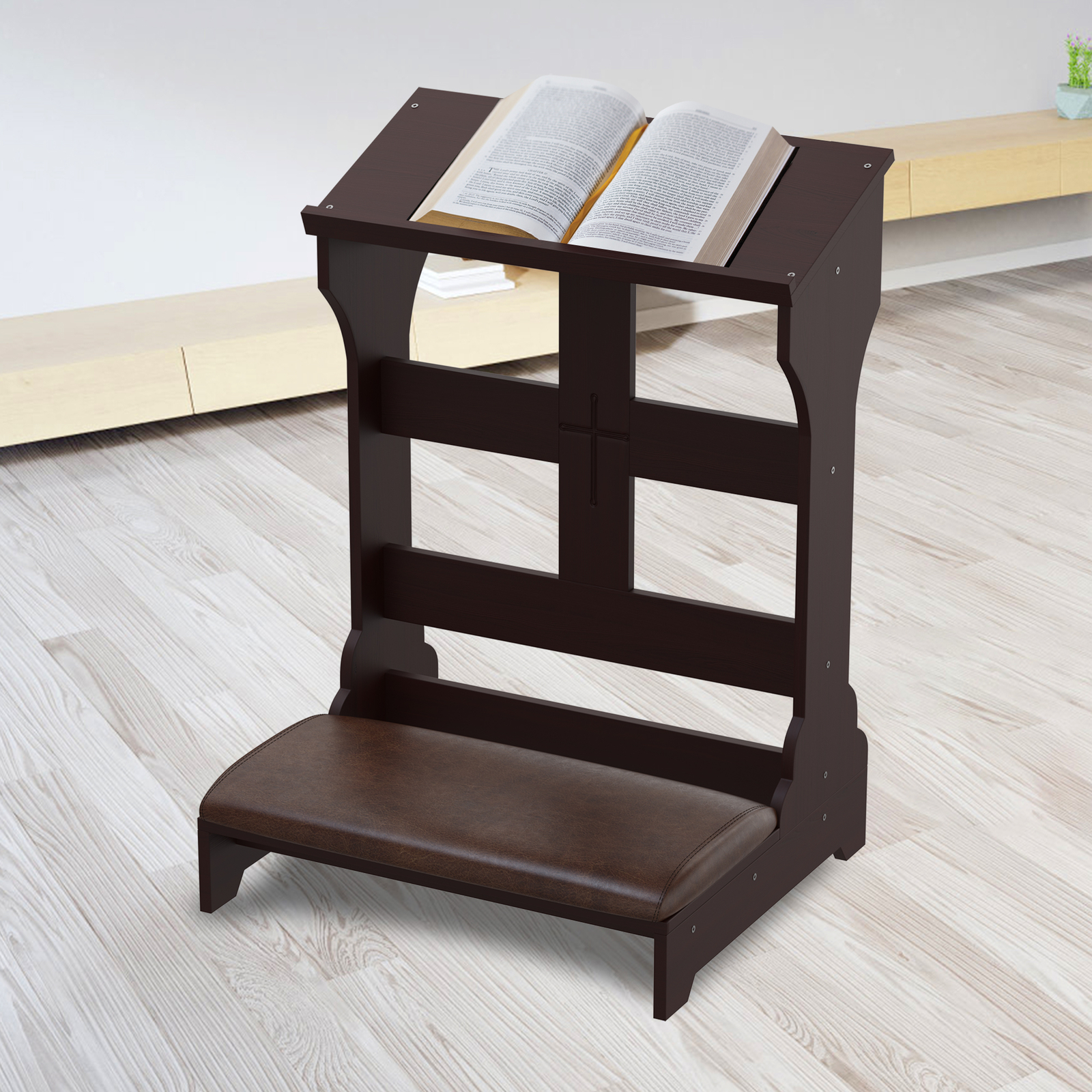 Prayer Bench Stool Solid Wood Church Prayer Padded Kneeler w/ Shelf and Cushion Prayer Bench Stool Solid Wood Church Prayer Padded Kneeler w/ Shelf and Cushion