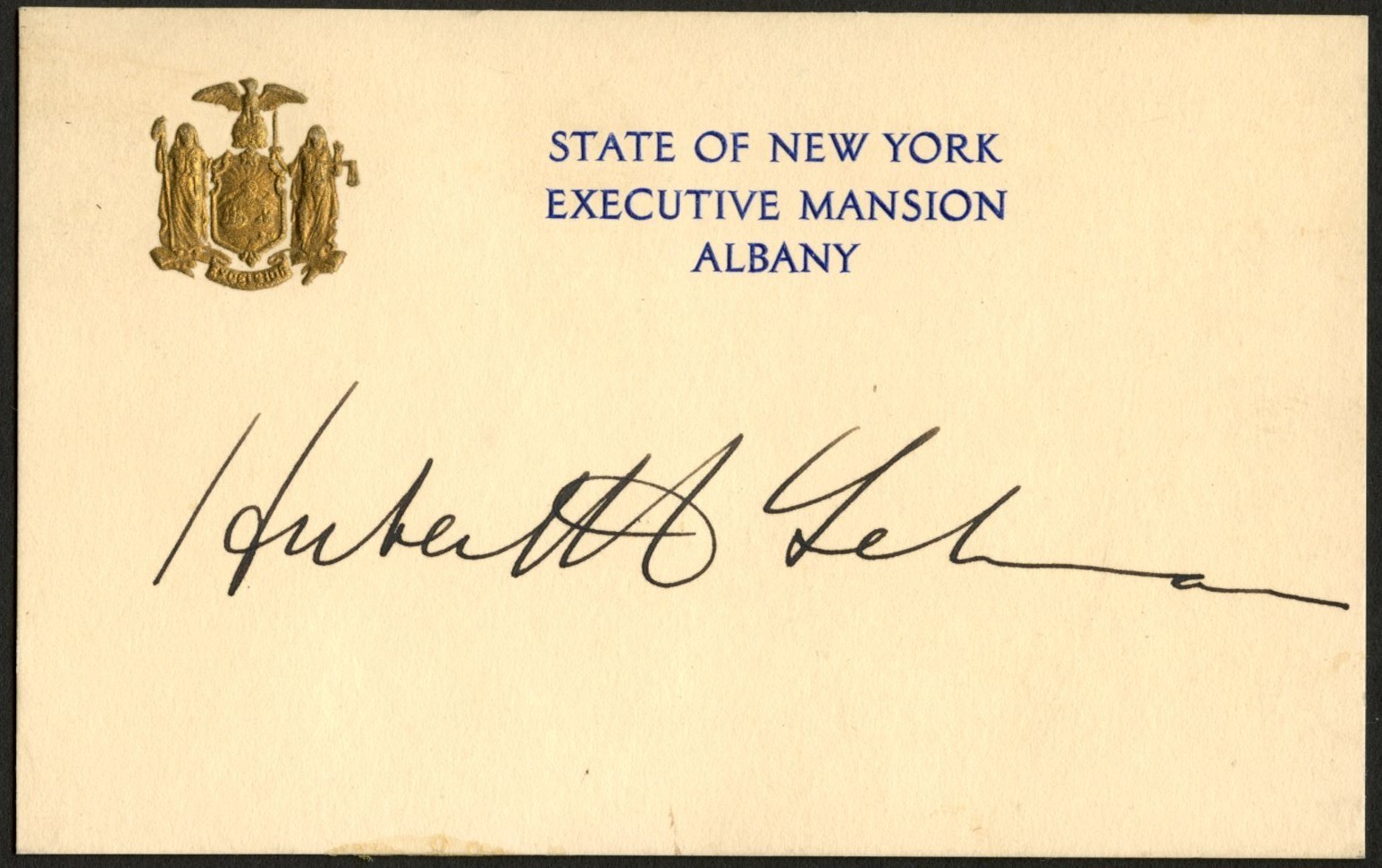Herbert H Lehman d1963 signed autograph 3x5 cut 45th Governor of New York ^ Herbert H Lehman d1963 signed autograph 3x5 cut 45th Governor of New York ^