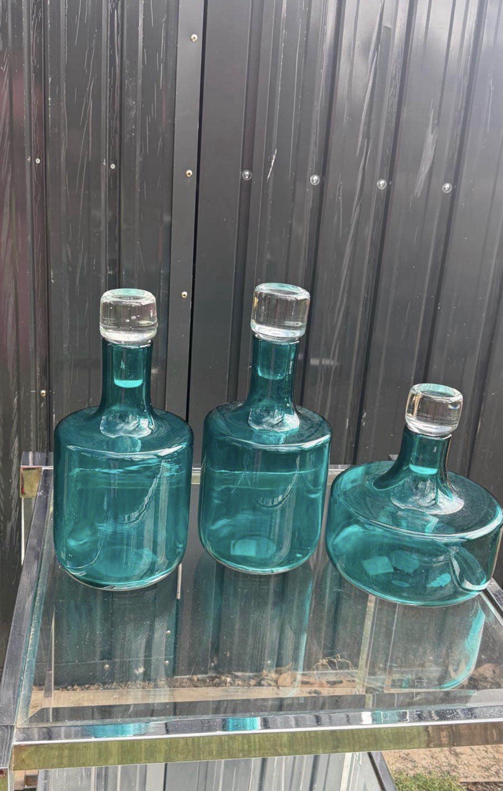 Z gallerie Set of 3 Blue Modern Collectible Glass Bottles, 13 oz and 10 oz