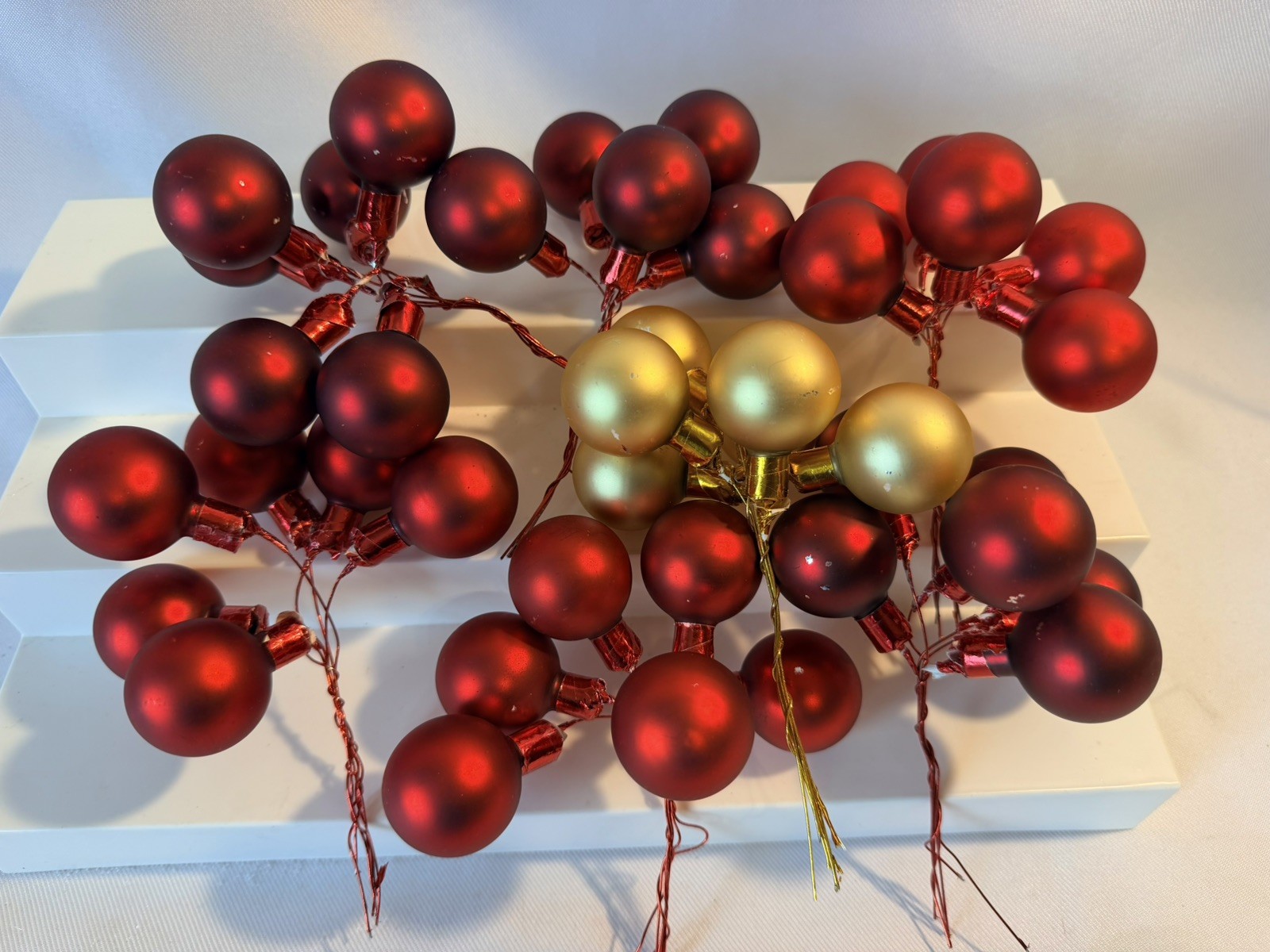 41 Vtg Glass Ball Ornaments Wired Sprays Picks Clusters Lot Reds Gold Christmas