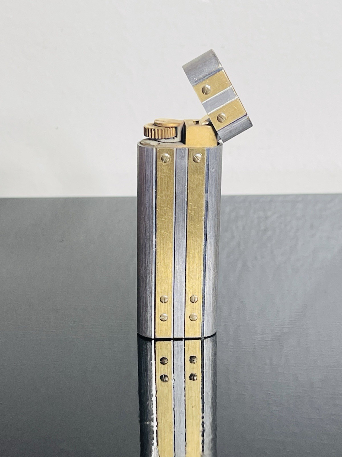 Cartier Gas Lighter Two-tone Santos & Trinity Silver And Gold Auth Swiss