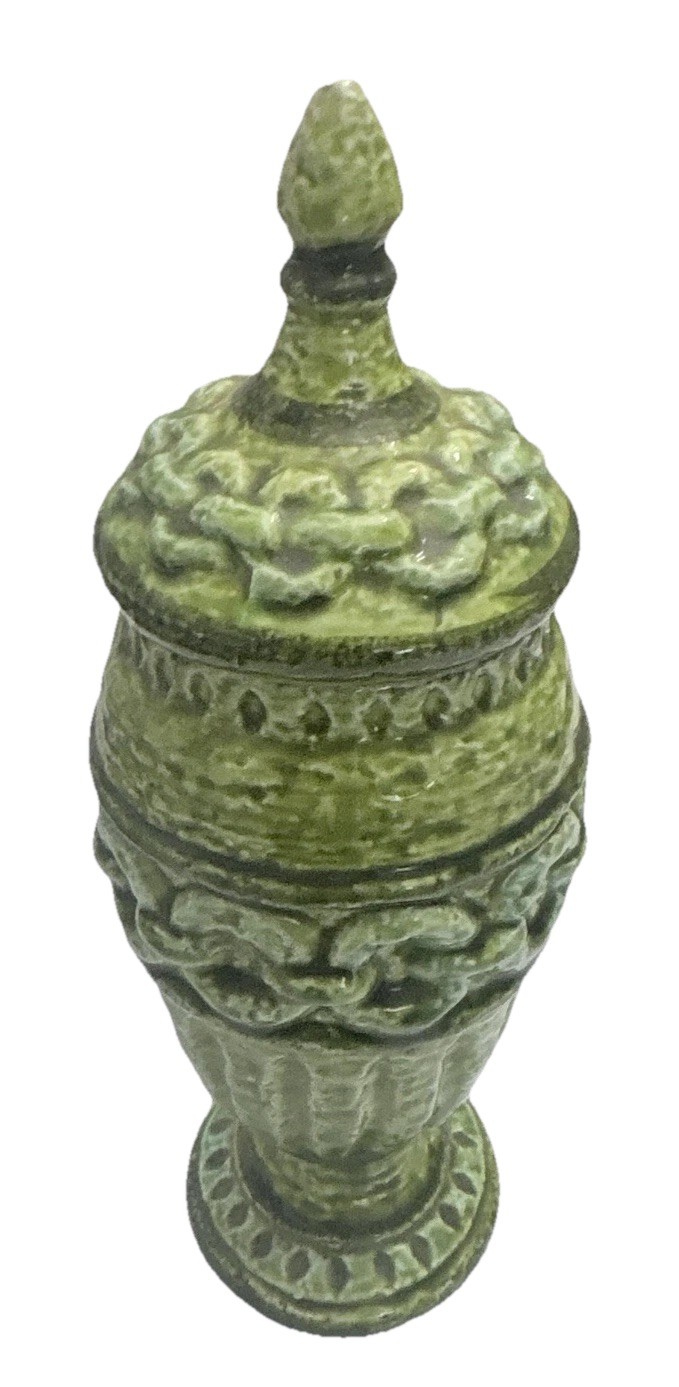 Vintage Large Green Porcelain Lidded Jar Urn Stoneware Ceramic Stamped Vintage Large Green Porcelain Lidded Jar Urn Stoneware Ceramic Stamped