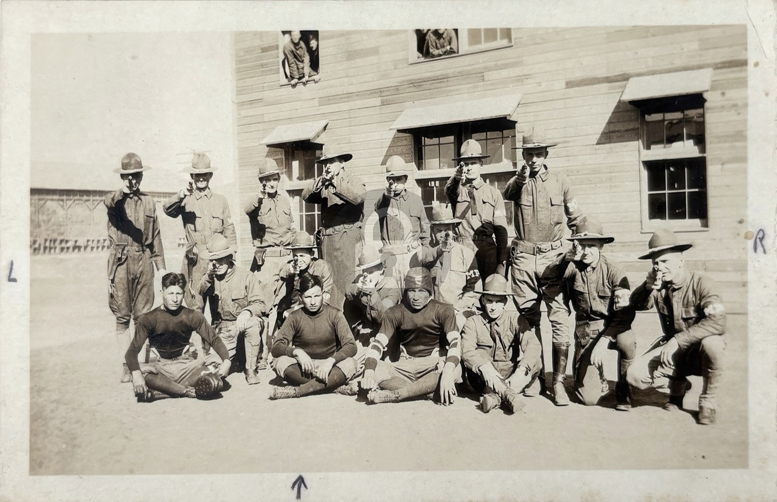 WW1 Camp Funston Fort Riley Soldiers w Pistols Football KS RPPC Postcard COPY