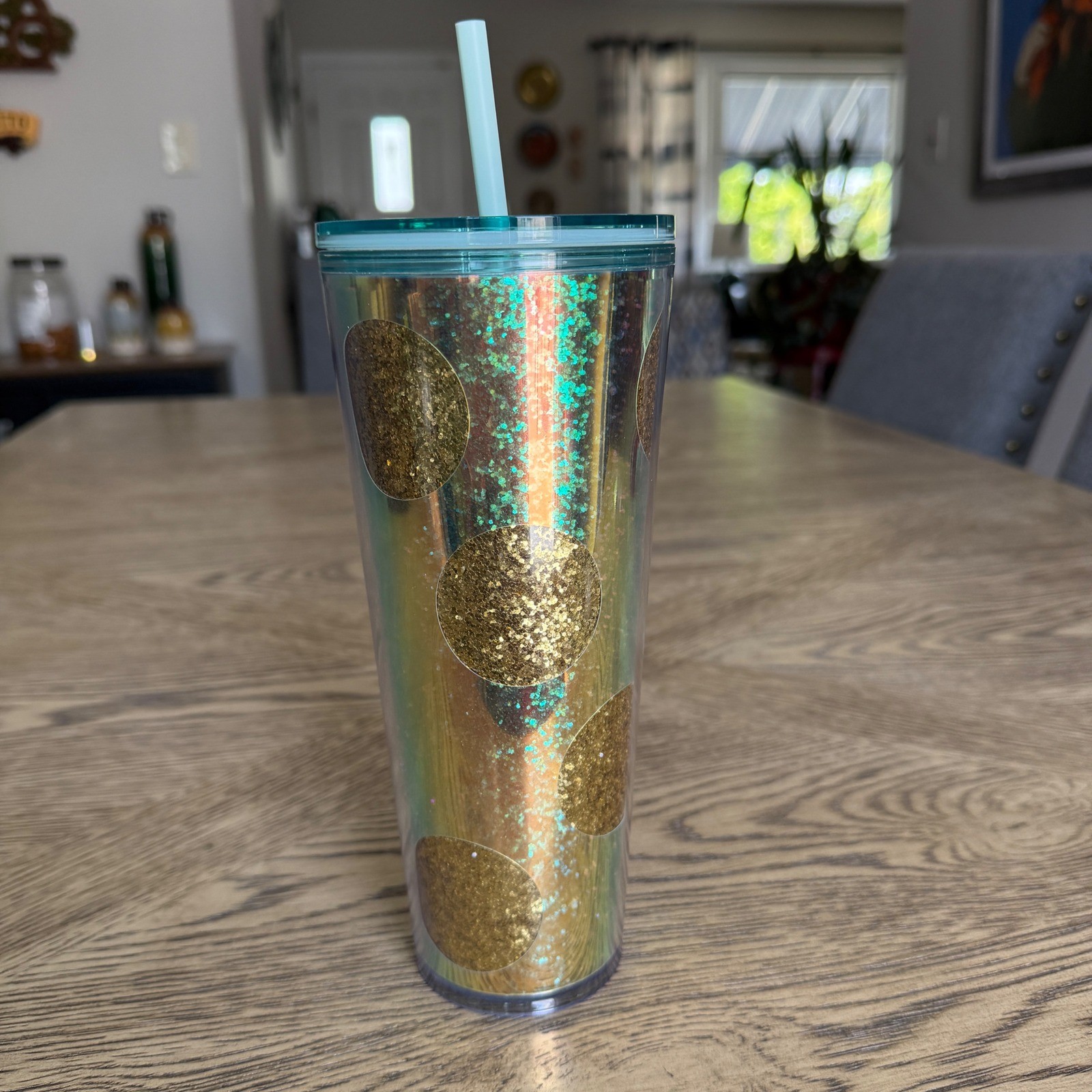 STARBUCKS 2020 Collection Gold Glitter Polka Dot Tumbler 24oz Venti With Straw